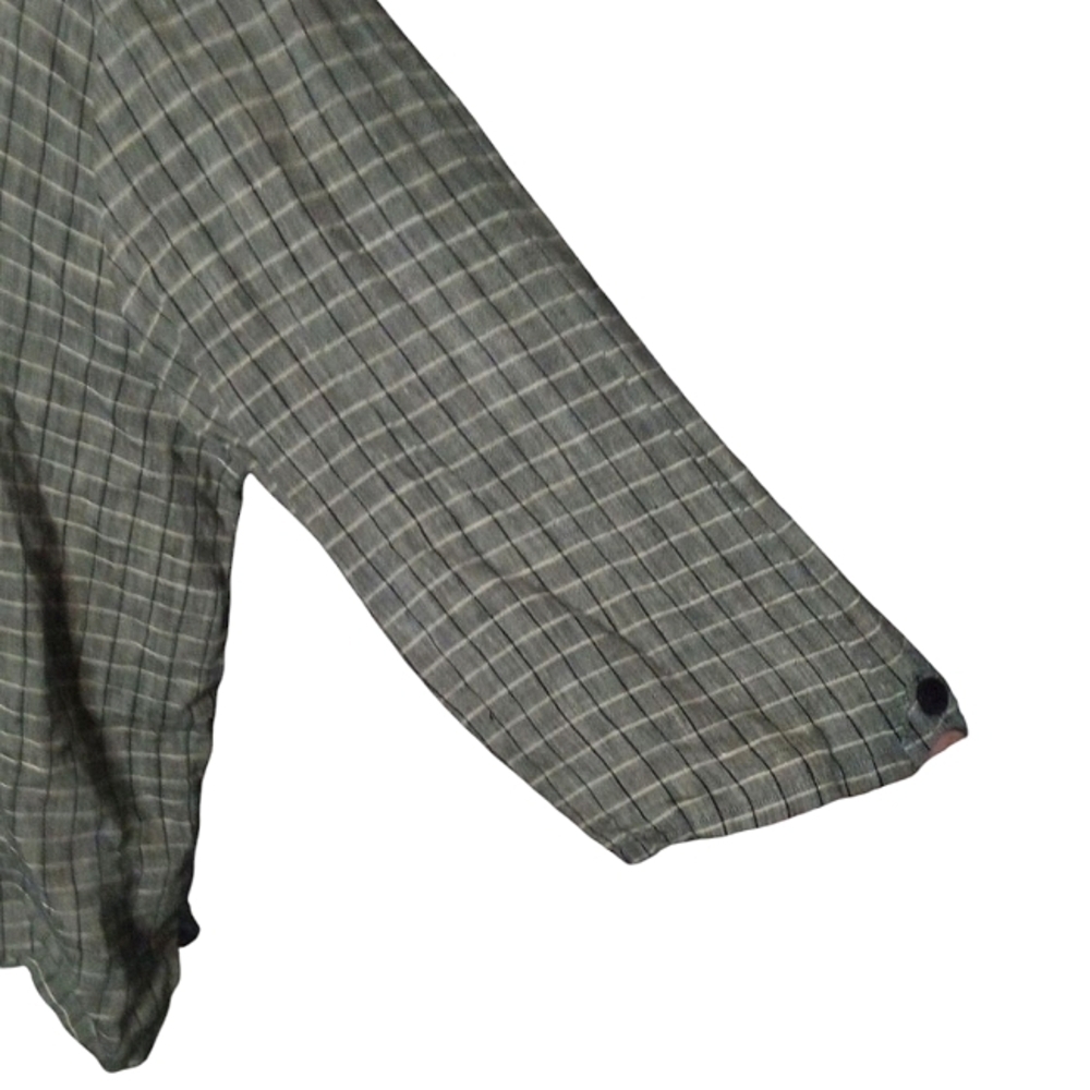 Flax Black Cream Button Front Grid Print 100% Lin… - image 5